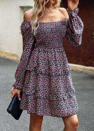 Smocked Flounce Sleeve Ruffled Dress