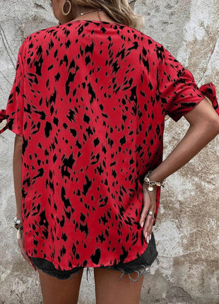 Tied Printed Boat Neck Blouse - MimiStylez