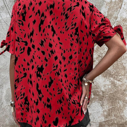Tied Printed Boat Neck Blouse - MimiStylez