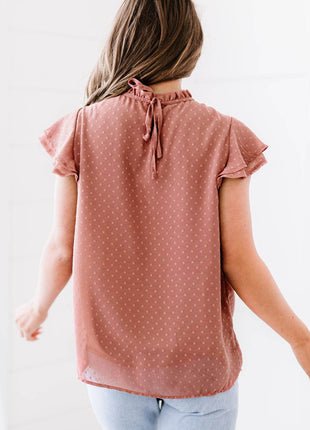 Polka Dot Smocked Flutter Sleeve Blouse - MimiStylez