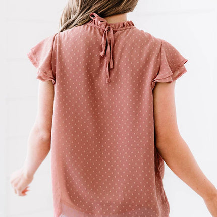 Polka Dot Smocked Flutter Sleeve Blouse - MimiStylez