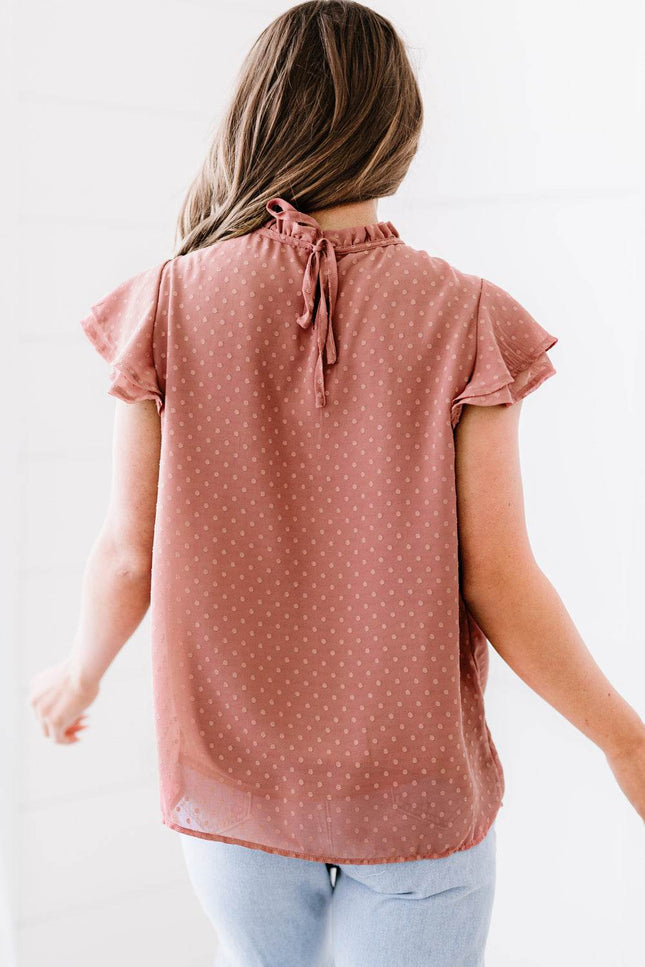 Polka Dot Smocked Flutter Sleeve Blouse - MimiStylez