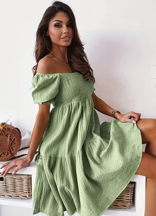 Full Size Ruffled Off-Shoulder Short Sleeve Dress - MimiStylez