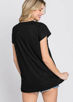 Heimish Full Size Front Button V-Neck Short Sleeve T-Shirt - MimiStylez