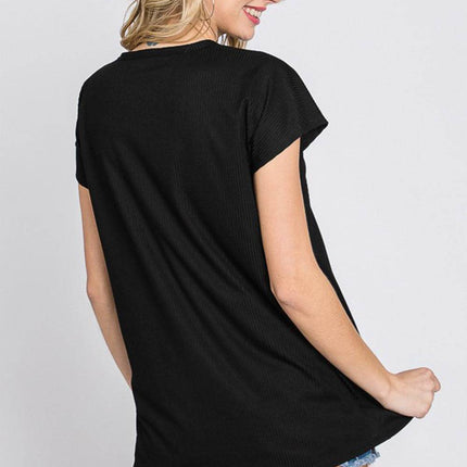 Heimish Full Size Front Button V-Neck Short Sleeve T-Shirt - MimiStylez