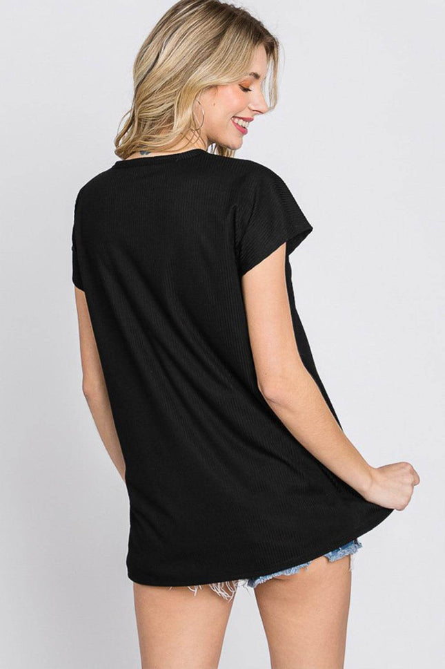 Heimish Full Size Front Button V-Neck Short Sleeve T-Shirt - MimiStylez