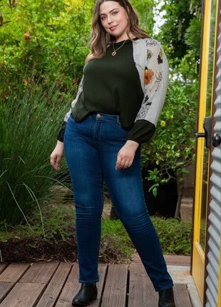 Plus Size Floral Waffle-Knit Round Neck Blouse - MimiStylez