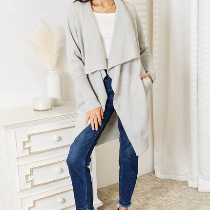 Open Front Duster Cardigan with Pockets - MimiStylez