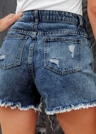 Distressed Fringe Denim Shorts with Pockets - MimiStylez