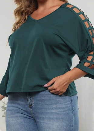 Plus Size Cutout Three-Quarter Sleeve Blouse - MimiStylez