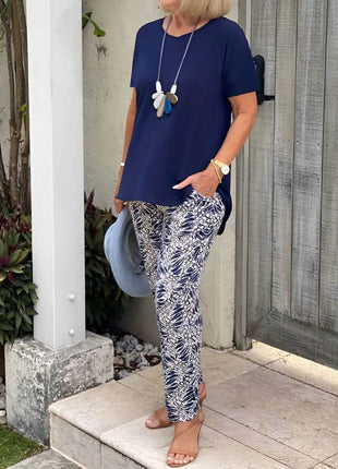 Full Size Round Neck Short Sleeve Top and Pants Set Plus Size - MimiStylez