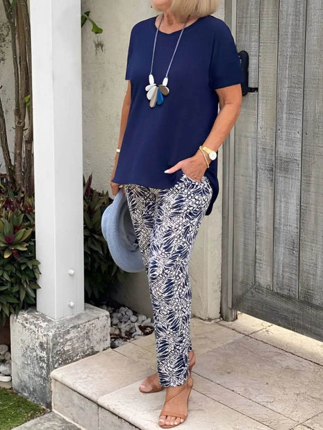 Full Size Round Neck Short Sleeve Top and Pants Set Plus Size - MimiStylez