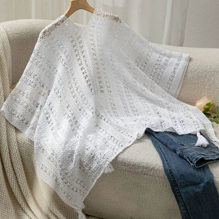 Openwork Tassel Open Front Knit Cover Up - MimiStylez