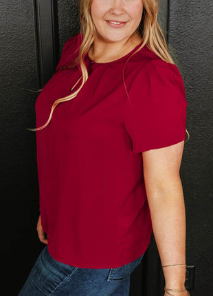 Plus Size Round Neck Short Sleeve Blouse - MimiStylez