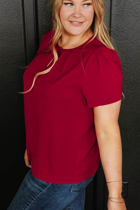 Plus Size Round Neck Short Sleeve Blouse - MimiStylez