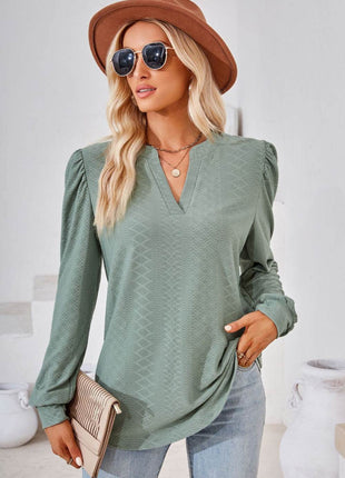 V-Neck Puff Sleeve Blouse - MimiStylez