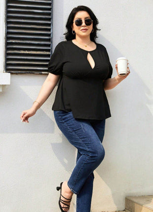Plus Size Cutout Short Sleeve Blouse - MimiStylez
