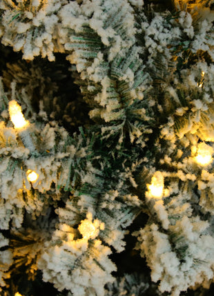 6FT Pre Lit Flocked Christmas Tree - 550 Lights Warm, 8 Patterns, 928 Branches, Automatic Tree Structure