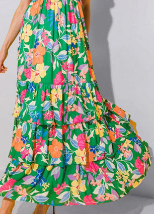 Tiered Ruffled Printed Sleeveless Dress - MimiStylez