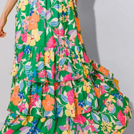Tiered Ruffled Printed Sleeveless Dress - MimiStylez