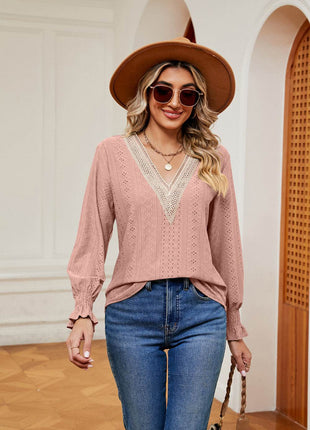 Contrast Flounce Sleeve Blouse - MimiStylez