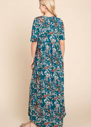 BOMBOM Printed Shirred Maxi Dress - MimiStylez