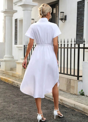 Tied Button Up Shirt Dress - MimiStylez