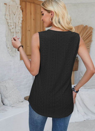Eyelet Decorative Button V-Neck Tank - MimiStylez