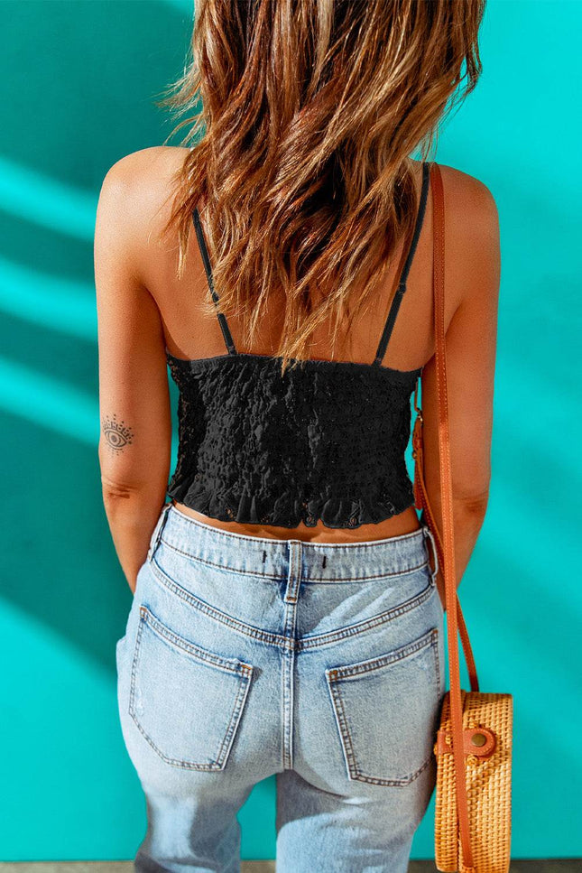 V-Neck Lace Cropped Cami - MimiStylez