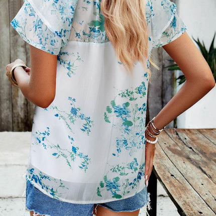 Printed Ruffled Mock Neck Blouse - MimiStylez