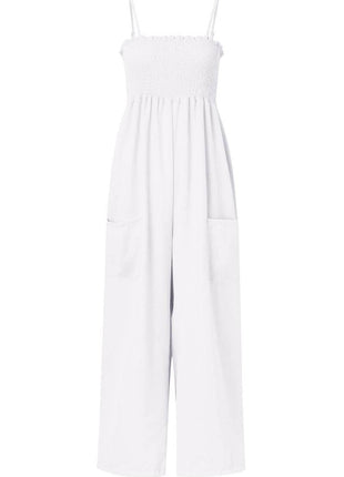 Smocked Spaghetti Strap Wide Leg Jumpsuit - MimiStylez