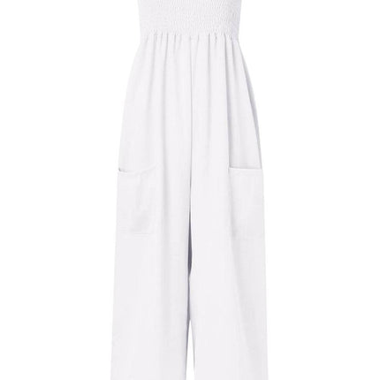 Smocked Spaghetti Strap Wide Leg Jumpsuit - MimiStylez
