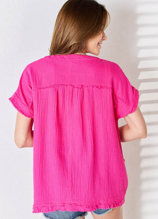 Zenana Full Size Raw Hem Short Sleeve Top - MimiStylez