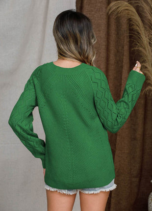 Openwork Round Neck Raglan Sleeve Sweater - MimiStylez