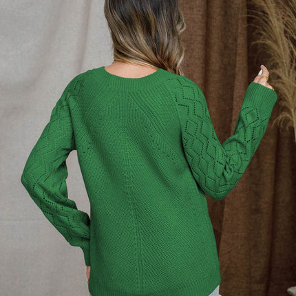 Openwork Round Neck Raglan Sleeve Sweater - MimiStylez
