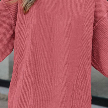 Ribbed Round Neck Drop Shoulder Sweatshirt - MimiStylez