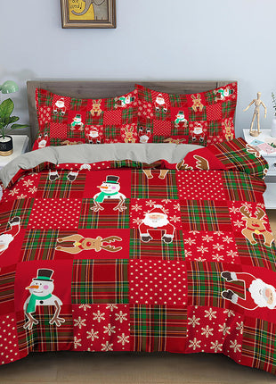 Christmas Cartoon Santa Claus Three-piece Digital Printing Bedspread
