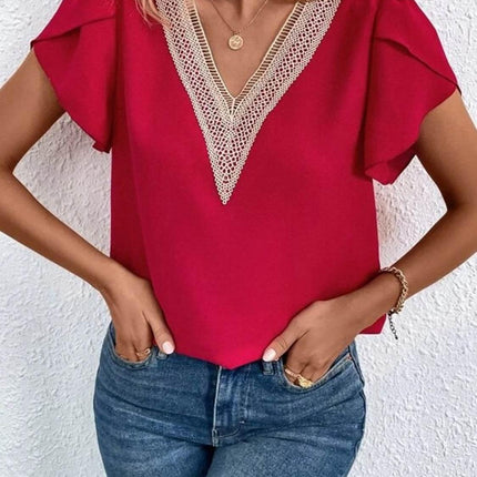 V-Neck Petal Sleeve Blouse - MimiStylez