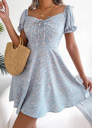 Ditsy Floral Drawstring A-Line Dress - MimiStylez