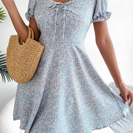 Ditsy Floral Drawstring A-Line Dress - MimiStylez