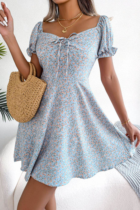 Ditsy Floral Drawstring A-Line Dress - MimiStylez