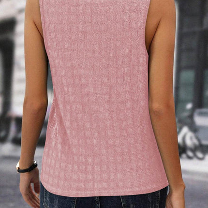 Solid Notched Sleeveless Blouse - MimiStylez