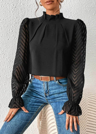 Mock Neck Flounce Sleeve Blouse - MimiStylez
