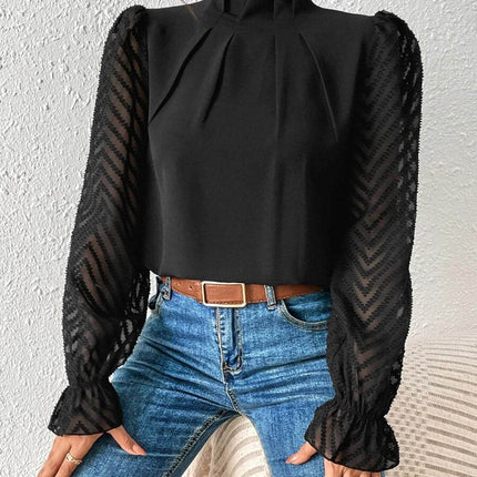 Mock Neck Flounce Sleeve Blouse - MimiStylez