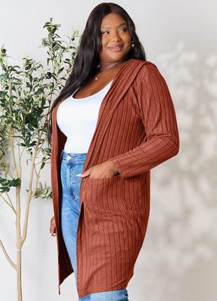 Basic Bae Full Size Hooded Sweater Cardigan - MimiStylez