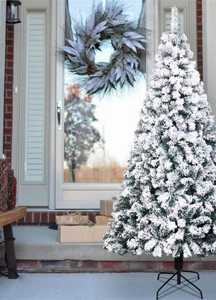 6FT Flocked Christmas Tree, 750 Branches, Automatic Tree