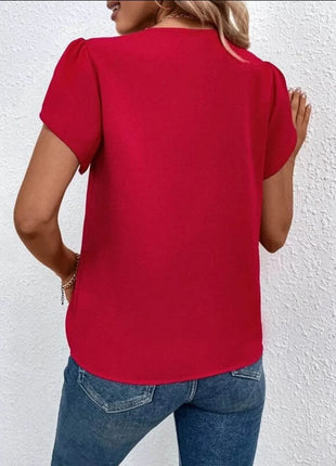 V-Neck Petal Sleeve Blouse - MimiStylez