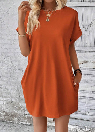 Round Neck Short Sleeve Mini Dress - MimiStylez