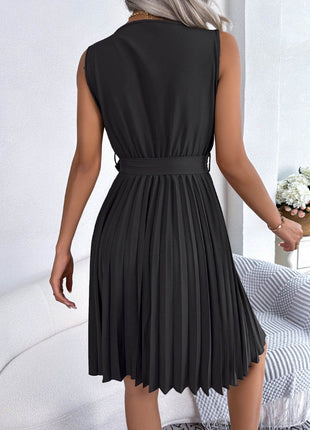 Tied Surplice Sleeveless Pleated Dress - MimiStylez