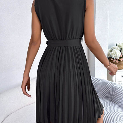 Tied Surplice Sleeveless Pleated Dress - MimiStylez